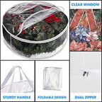 ProPik Christmas Wreath Storage Bag 30" - 2 Pack Clear Xmas Wreath Storage Container - Garland Holiday Artificial Wreath Storage Holder - Water Proof Transparent PVC with Handles (30 Inch, White)