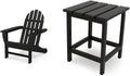 Polywood Classic Adirondack Chair & Long Island Side Table Bundle, Black