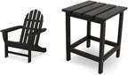 Polywood Classic Adirondack Chair & Long Island Side Table Bundle, Black