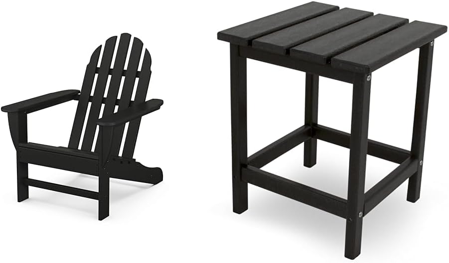 Polywood Classic Adirondack Chair & Long Island Side Table Bundle, Black
