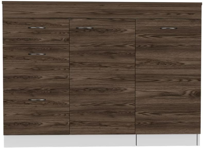 Grecia Kitchen Base Cabinet - 3 Drawers, 2 Shelves, White/Dark Walnut - Expandable Counter Space