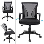 Furmax Office Chair Ergonomic Computer Desk Mesh Chair Mid Back Swivel Lumbar Support with Armrest (1, Black)
