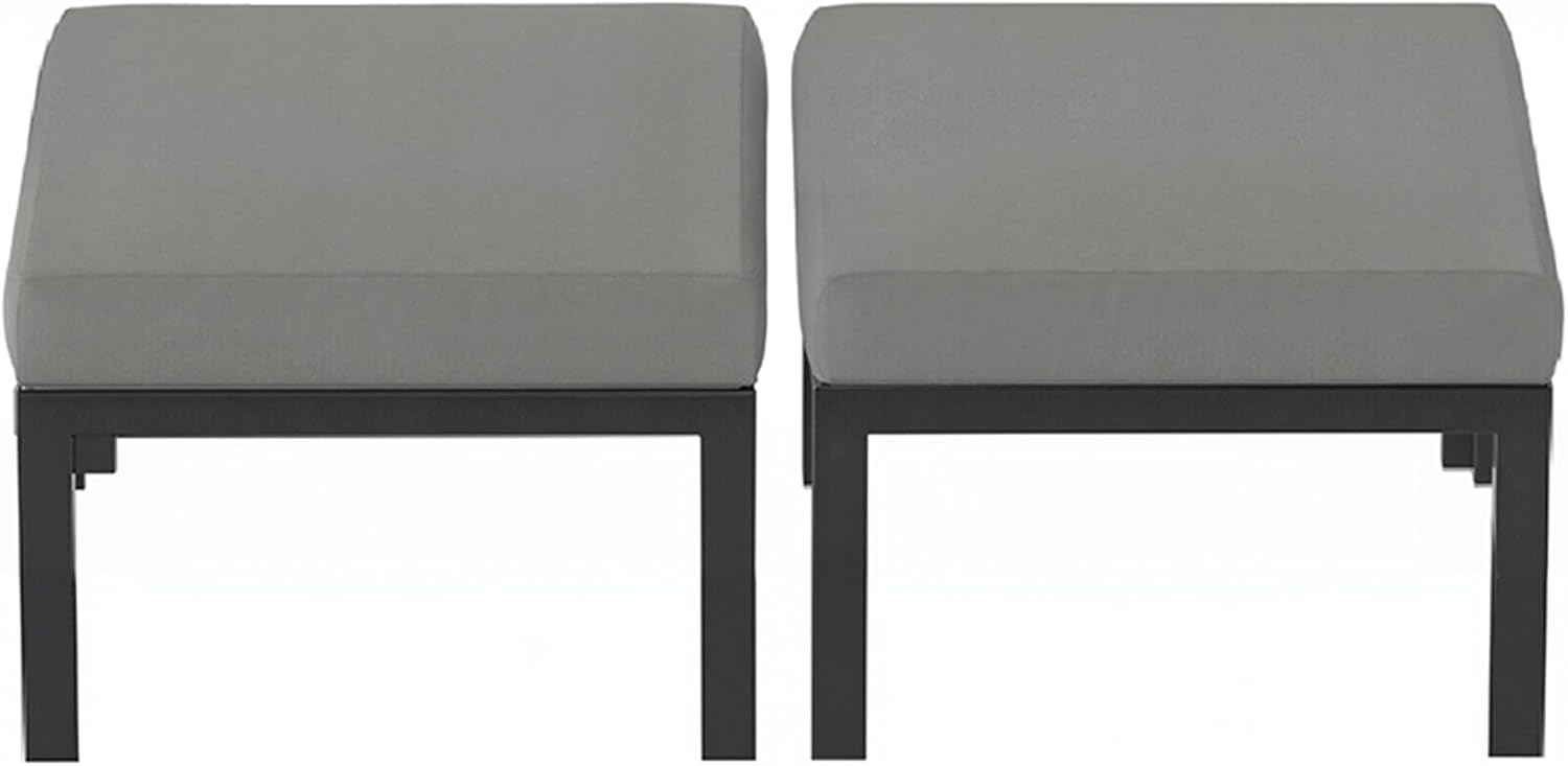 HOMREST Metal Outdoor Ottoman, 2-Piece Aluminum Footstool w/Removable Cushion, Multipurpose Footrest Stool Additional Seating, Set of 2 Outdoor Ottomans for Patio Deck (Dark Grey)
