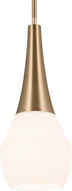Kichler Deela Single Pendant Light Fixture for Kitchen Island with Satin Etched Cased Opal Glass in Champagne Bronze, Modern Hanging Lamp (7" x 17"), 52529CPZ