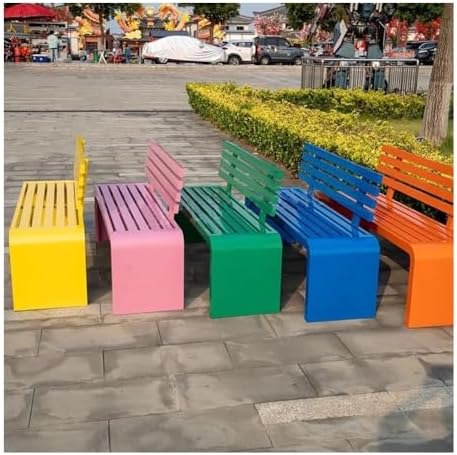 Outdoor Bench, Iron Anti-Corrosion Wood Park Bench with backrest Outdoor Bench Garden Public Leisure Seats Garden Bench(Pink,120cm)