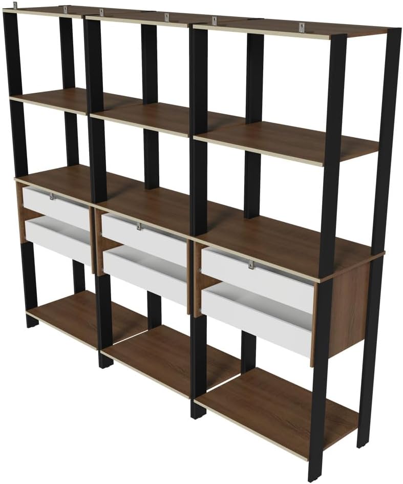 Madesa Kitchen Pantry Storage Rack with 6 Drawers and Open Shelves 82" L Multiuse Modular Cabinet for Kitchen Organization (Black/Brown)