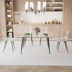 Baysitone 51 inch Glass Dining Table Set for 4, Dining Table & Chair Sets with Black Metal Legs for Kitchen, Modern Rectangle Tempered Glass Table Top&Transparent Plastic Dining Chair for Dining Room