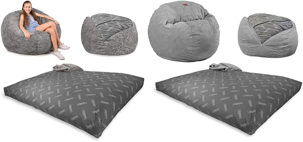 CordaRoy's Faux Fur Bean Bag Chair, Convertible Chair Folds from Bean Bag to Lounger & Chenille Bean Bag Chair, Convertible Chair Folds from Bean Bag to Lounger, As Seen on Shark Tank