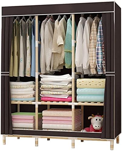 Portable Wardrobe Cloth Wardrobe Solid Wood Folding Wardrobe Doors,Portable Assembly Canvas Effect Wardrobe Solid Color Fabric Clothes Storage Rack,D,126 * 170 * 45cm Cloth