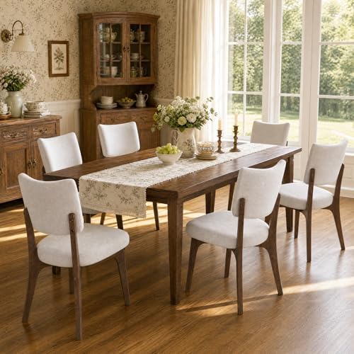 YOUNIKE Wooden Dining Chairs Set of 2, Chenille Fabric Upholstered Dining Room Chairs Kitchen Side Chairs, Farmhouse Dinner Chairs with Solid Wood Legs for Kitchen Dining Vanity, Beige