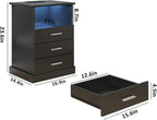 Halitaa Black LED Nightstand with Charging Station, Side Table with 3 Drawers and Light, End Table with Open Storage, Beside Cabinet for Bedroom (Black)