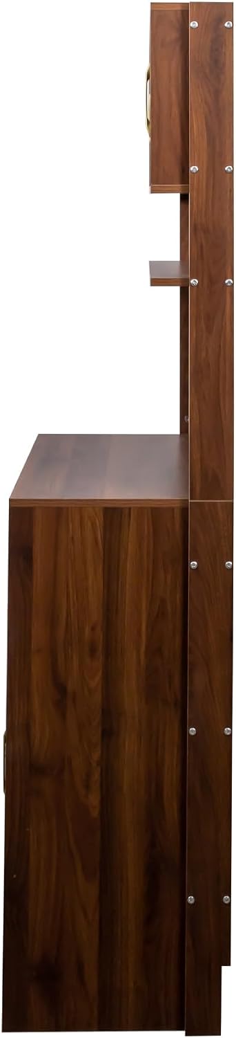 71" Kitchen Hutch Cabinet with Storage Pantry Storage Cabinet with Striped Glass Doors, Pegboard, Open Shelf and Countertop, Cupboard for Kitchen Dining Room, Walnut