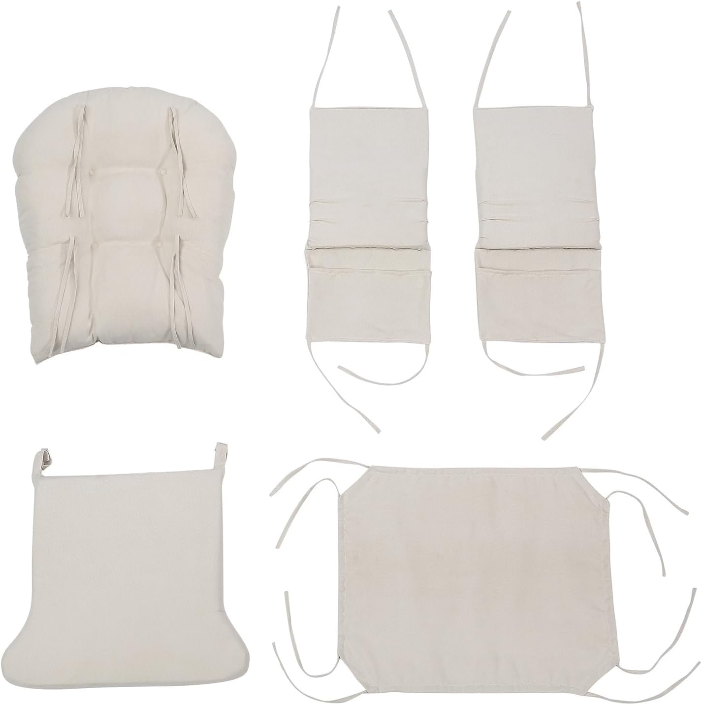 5Pcs Glider Rocker Cushions Set - Velvet Glider Rocker Replacement Cushions with Side Storage Pockets, Washable & Non Slip,Beige