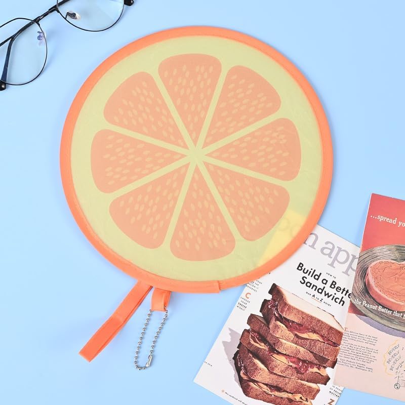 4pcs Round Foldable Hand Fans,8.26Inches Fruit Style Handheld Folding Fan Portable Cooling Fans for Summer Events, Outdoor Travel, Festival Party Decorations,Watermelon + Orange + Kiwi + Lime