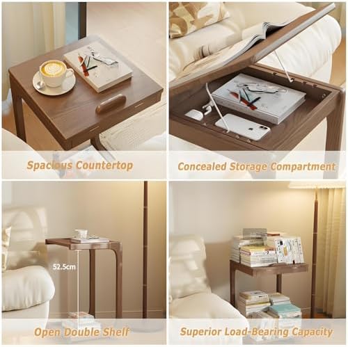Adjustable Solid Wood TV Tray Table with Wheels - Removable Side Tables for Couch, Ideal for Living Rooms, Bedrooms & Small Spaces - Versatile Folding Snack Table