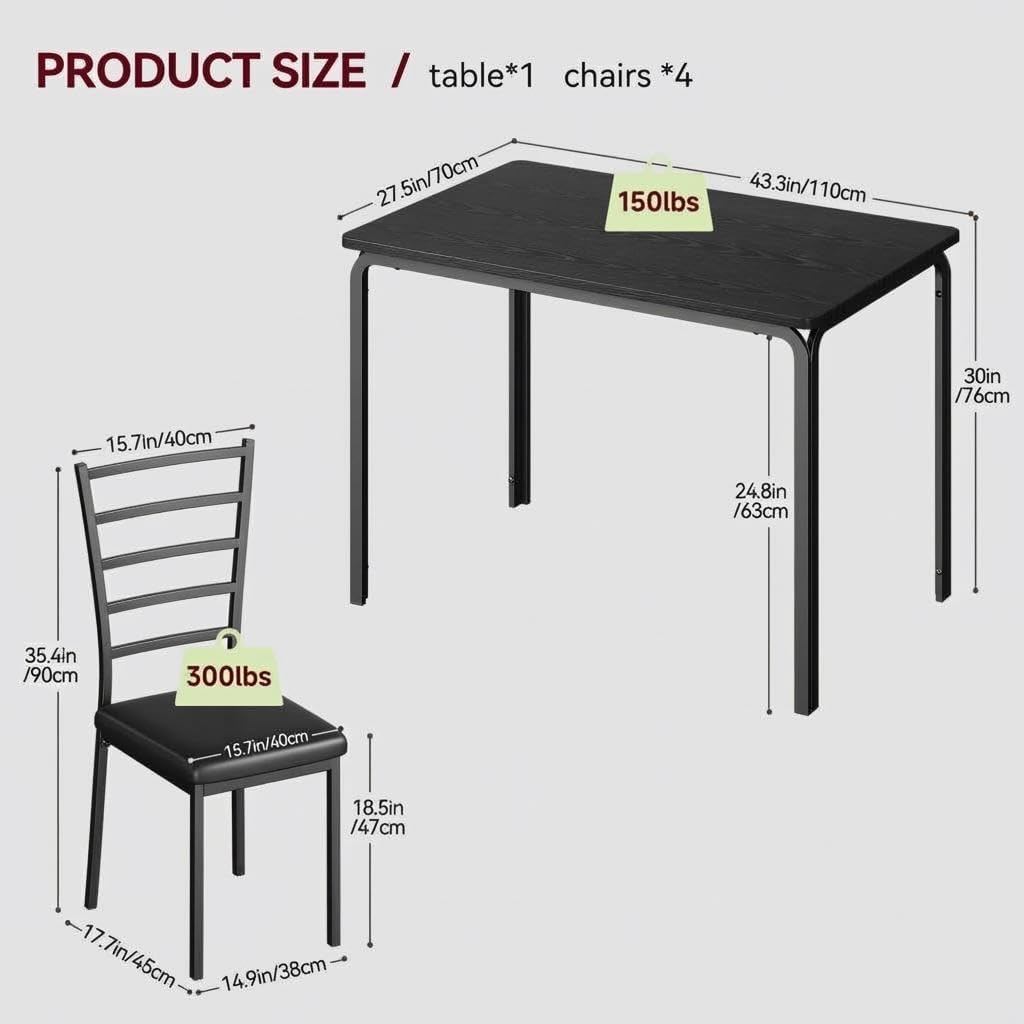 Dining Table Set for 4, 5 Piece Kitchen Table and Chairs Set with Upholstered Thick Cushion, Space Saving Dinette Set with Metal Frame for Small Spaces, Apartment, Breakfast Nook