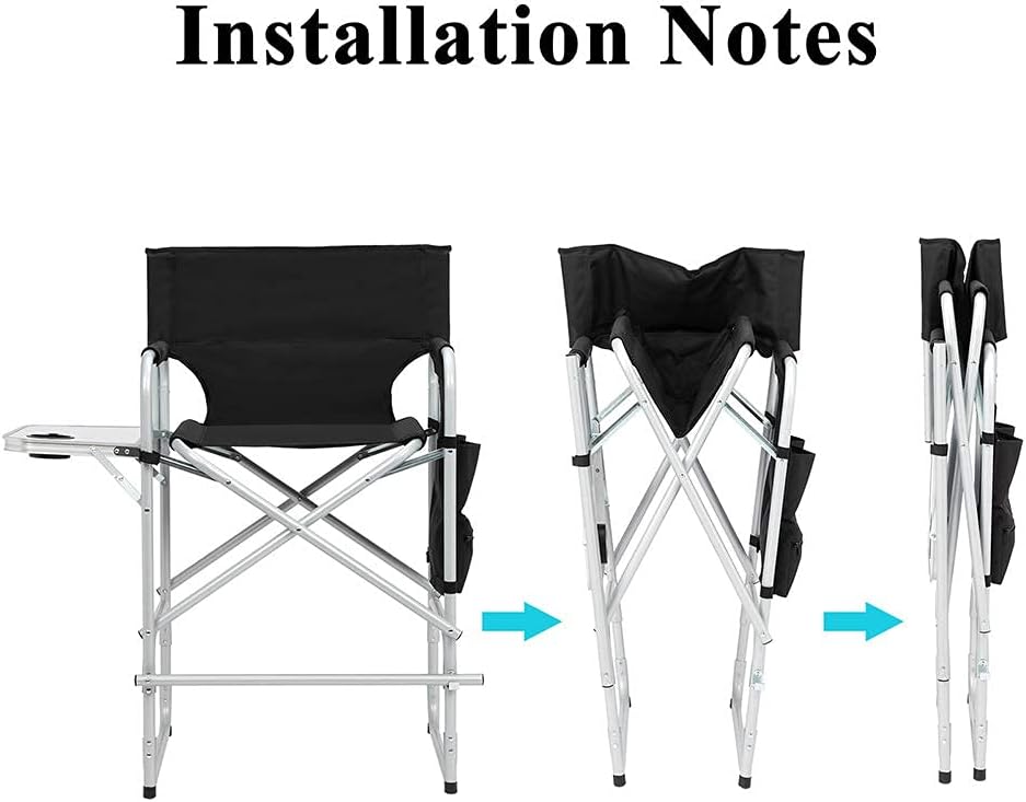 Tall Directors Chair, 41'' Portable Makeup Artist Chair with Side Table, Tall Folding Chair for Camping, Home Patio, Golf Course, Cup Holder and Storage Bag, Weight Capacity 400LBS