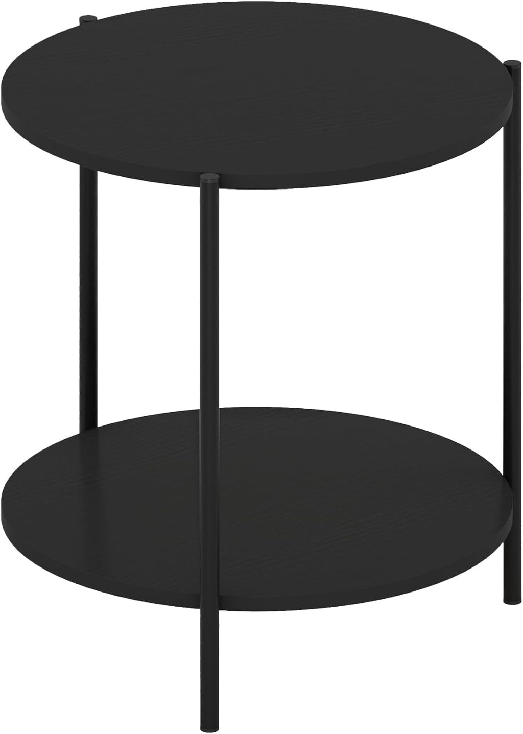 Furinno Besi 2-Tier Wide Round Side Table with Metal Legs, Metal Black End Table, Night Stand, Bedside Table with Open Shelf, for Living Room, Bedroom, Dark Americano