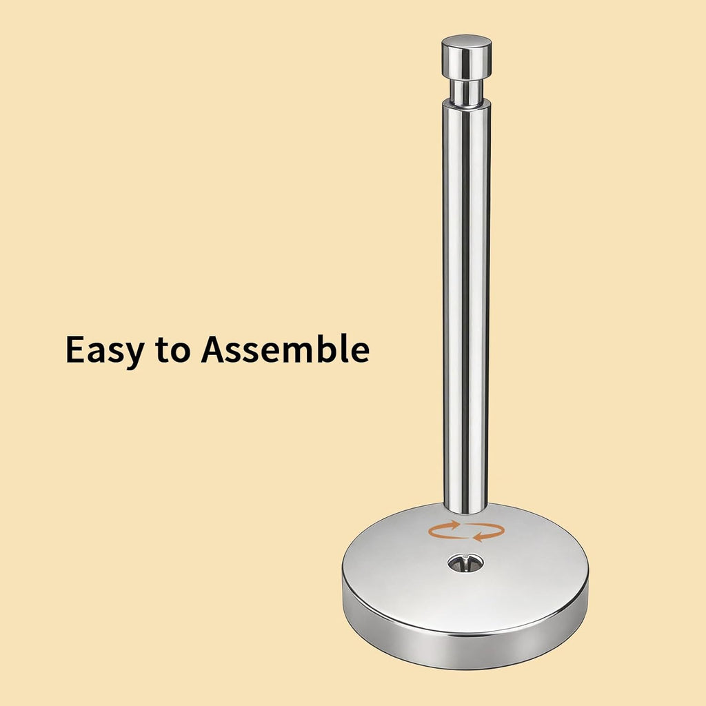 YUMORE Paper Towel Holder Countertop, Paper Towel Holder with Weighted Base Non Slip, Standing Paper Towel Roll Holder for Kitchen Bathroom, Stainles Steel (Chrome)