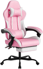 Video Gaming Chair, Ergonomic Computer Chair with Massage Lumbar Support, 90°-135° Reclining High Back Gaming Chair with Footrest, Adjustable Height 360° Swivel PU Leather Office Chair for Adults