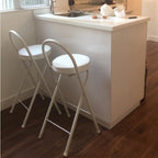 White Portable Folding Chair with Padded Round Seat and Footrest 70cm Counter Height Kitchen Stool(65cm/26in)