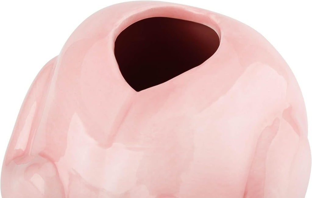 Quirky Pink Ceramic Raw Chicken Vase - Funny Uncooked Turkey Planter, Whimsical Dopamine Decor for Home & Office, Hilarious White Elephant Gag Gift, Unique Conversation Starter