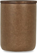 Pemberly Row Mango Wood Leather Wrap Accent End Table, Chestnut Finish, 16Wx16Dx24H, Rustic Grain Patterns, Genuine Leather Base, Round Tabletop, Elegant Modern or Rustic Living Room Furniture