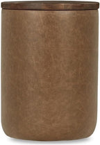 Pemberly Row Mango Wood Leather Wrap Accent End Table, Chestnut Finish, 16Wx16Dx24H, Rustic Grain Patterns, Genuine Leather Base, Round Tabletop, Elegant Modern or Rustic Living Room Furniture
