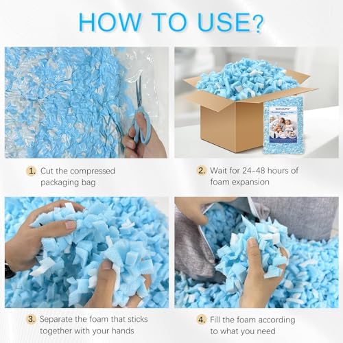 Hem Dgpy Bean Bag Filler 10lbs, Shredded Memory Foam Filling for Bean Bag Chair Refill, Stuffing for Pillow, Punching Bag, Dog Bed, Cushions, Couch (Blue & White)