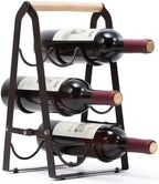 Wine Rack, 6 Bottle Wooden Countertop Free Standing Shelf,3 Tier Bottle Holder Stand for Home Bar Tabletop, Cabinet Inserts, Kitchen, Wine Cellar Storage No Assembly(Black)