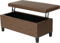 Adeco 42 Inch Faux Leather Storage Ottoman Bench, Upholstered Lift Top Coffee Table with 30 Gallon Storage for Entryway & End of Bed, Mid-Century Modern, Light Brown Camel, Supports 665 lbs
