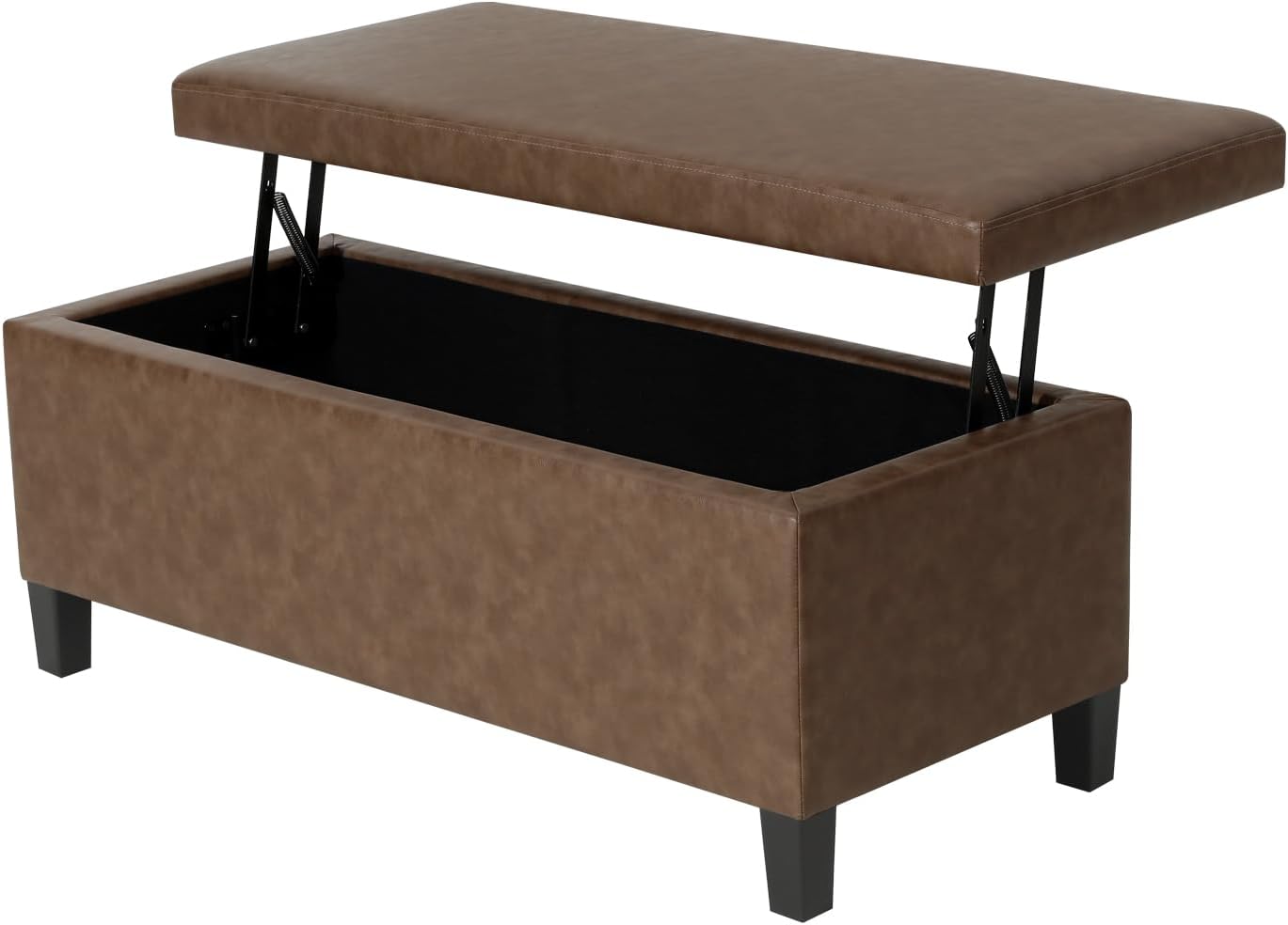 Adeco 42 Inch Faux Leather Storage Ottoman Bench, Upholstered Lift Top Coffee Table with 30 Gallon Storage for Entryway & End of Bed, Mid-Century Modern, Light Brown Camel, Supports 665 lbs