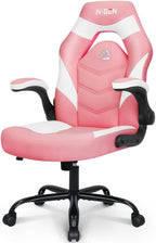 N-GEN GAMING Video Gaming Chair Ergonomic Office Desk Chair with Lumbar Support Adjustable Height Padded Flip Up Arms and Swivel Wheels Racing Style Design for Adults with PU Leather (Pink)
