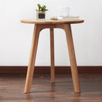 Modern Coffee Table,Solid Oak Round Side Table with 3-Legs & Non-Slip Pads,Easy Assembly Wood End Tables/Nightstand for Living Room,Bedroom,Home,Office,16.96" H Natural