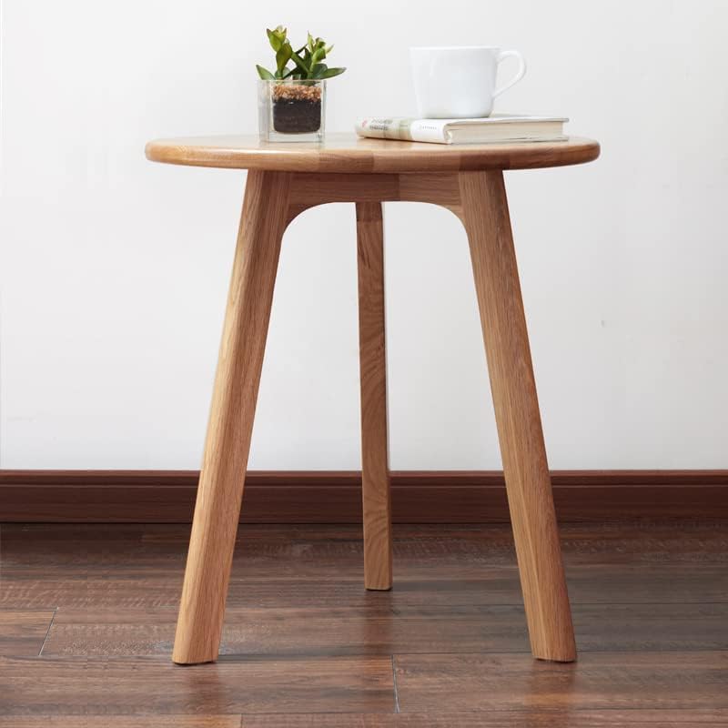 Modern Coffee Table,Solid Oak Round Side Table with 3-Legs & Non-Slip Pads,Easy Assembly Wood End Tables/Nightstand for Living Room,Bedroom,Home,Office,16.96" H Natural
