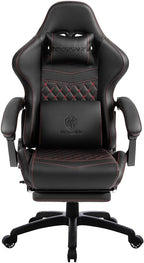 Dowinx Gaming Chair Big and Tall, Ergonomic Game Chair for Adults with Footrest and Massage Lumbar Support, High Back Computer Gamer Chair PU Leather, 350Lbs, for Office, Home, Black