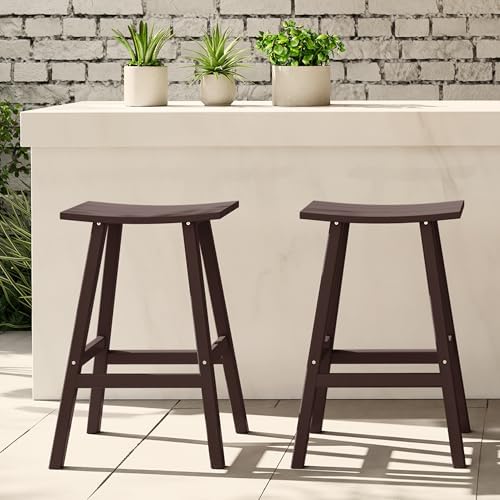 WestinTrends Malibu 2 Piece Set of 29 Height Outdoor/Patio Saddle bar stools, Dark Brown