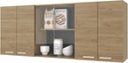 Wall Cabinet Kitchen 4 Doors and Glass Storage, Natural Oak,for Kitchen