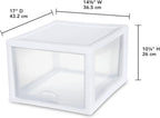 Sterilite 4-Pack Stacking Drawer, Clear Storage Organizer Containers, 27 Quart, White Frame - Stackable and Modular Plastic Drawers for Shoes, Clothes, Accessories, Supplies, Bedding, and Linens