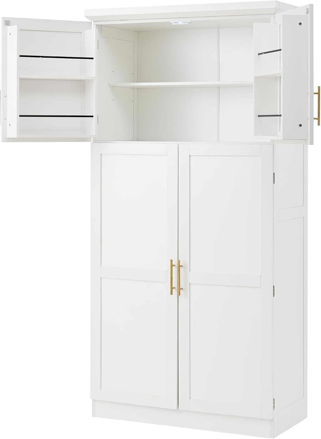 SOFTSEA Tall Kitchen Pantry Cabinet for Dining Room, Kitchen Hutch with 8 Pull-Out Trays, Freestanding Storage Cabinet with Adjustable Shelves and 2 Door Shelves, 35.5x17.6x70.9 Inch, White
