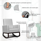 2-in-1 Fabric Upholstered Rocking Chair with Waist Pillow in Light Gray Color for Living Room or Nursery