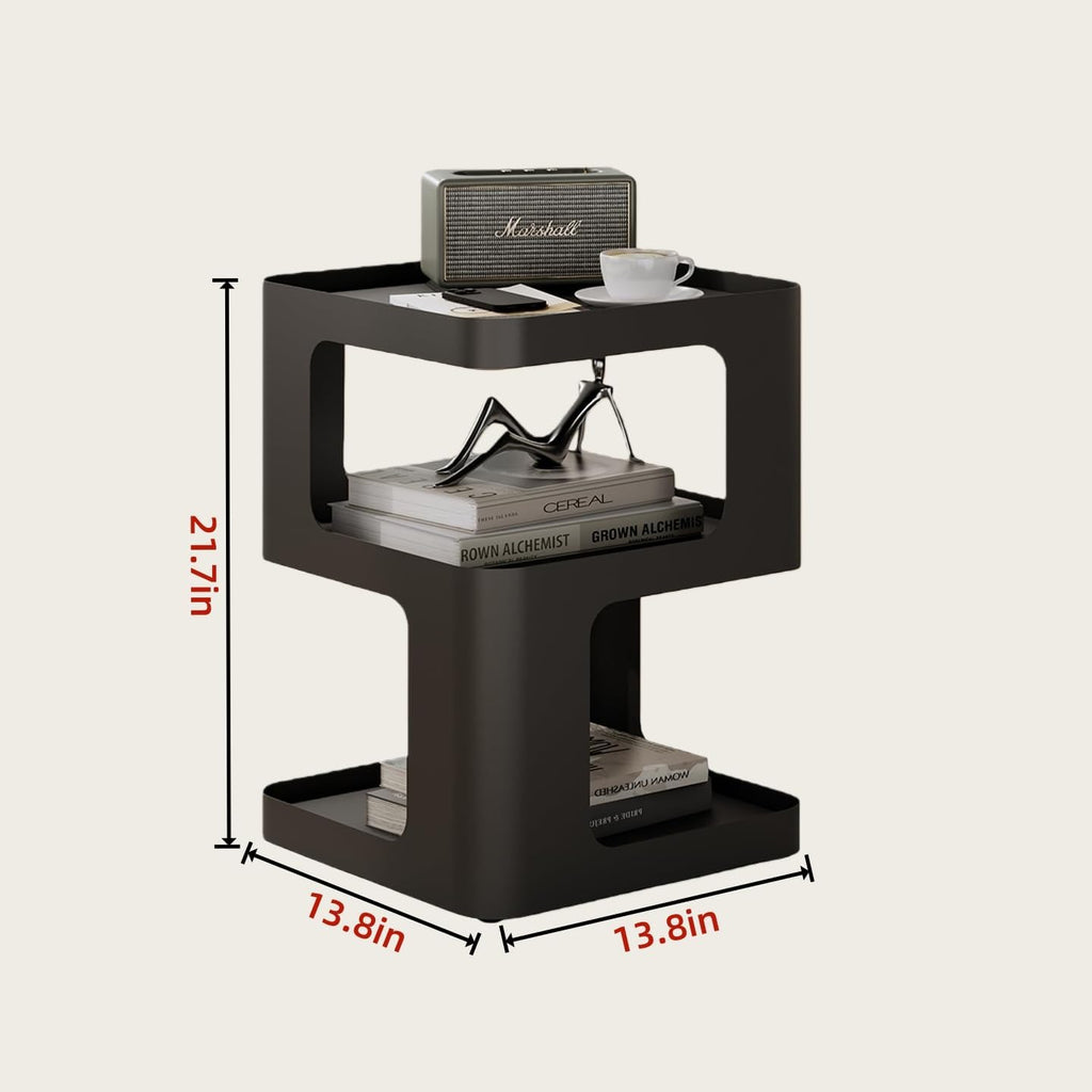 Modern Side Table, 2-Tier Small End Table for Living Room, Bedroom & Office, Matte Black Accent Table, No Assembly Needed, Durable Nightstand or Coffee Table