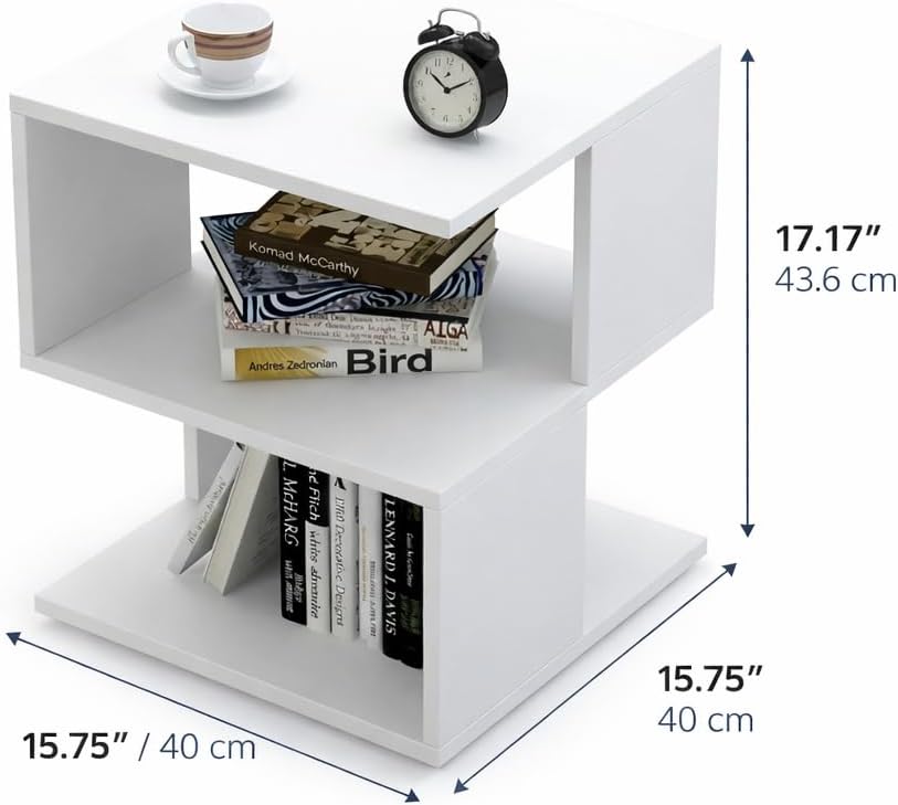 Small White Nightstand with Shelf, Modern Bedside Table, MDF Wood End Table for Bedroom Living Room, Compact Side Table, Easy Assembly