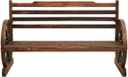 44.1 Inch Garden Bench, 2-Seater Outdoor Wood Bench with Wagon Wheel Armrests, Rustic Firwood Patio Seating for Backyard Balcony Deck, Brown