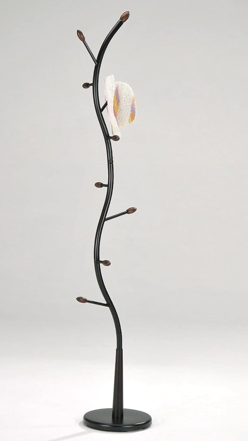 Legacy Decor Metal and Wood Hall Tree Coat Hat Rack Black with Walnut Color Accents | With Walnut Color Accents, Metal and Wood Construction, Hall Tree, Coat and Hat Rack, Entryway Storage