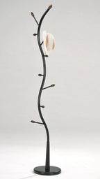 Legacy Decor Metal and Wood Hall Tree Coat Hat Rack Black with Walnut Color Accents | With Walnut Color Accents, Metal and Wood Construction, Hall Tree, Coat and Hat Rack, Entryway Storage