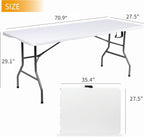 Folding Table 6ft Foldable Table with Built in Handle & Steel Legs / 6FT Heavy Duty Folding Portable,Perfect for Party, Dining Indoor/Outdoor Events, Tailgating & Backyard BBQ, White