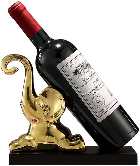 ELEGANTZ Modern Wine Bottle Holder – Decorative Elephant Design with Chrome Finish – Single Bottle Display Stand for Countertop, Bar, or Dining Table – Elegant Wine Rack with Black Base