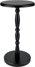 SANY DAYO HOME 12" Real Wood Round Drink Table, Small Pedestal Side Table with Decorative Beaded Design, Accent End Table for Living Room and Bedroom, Black