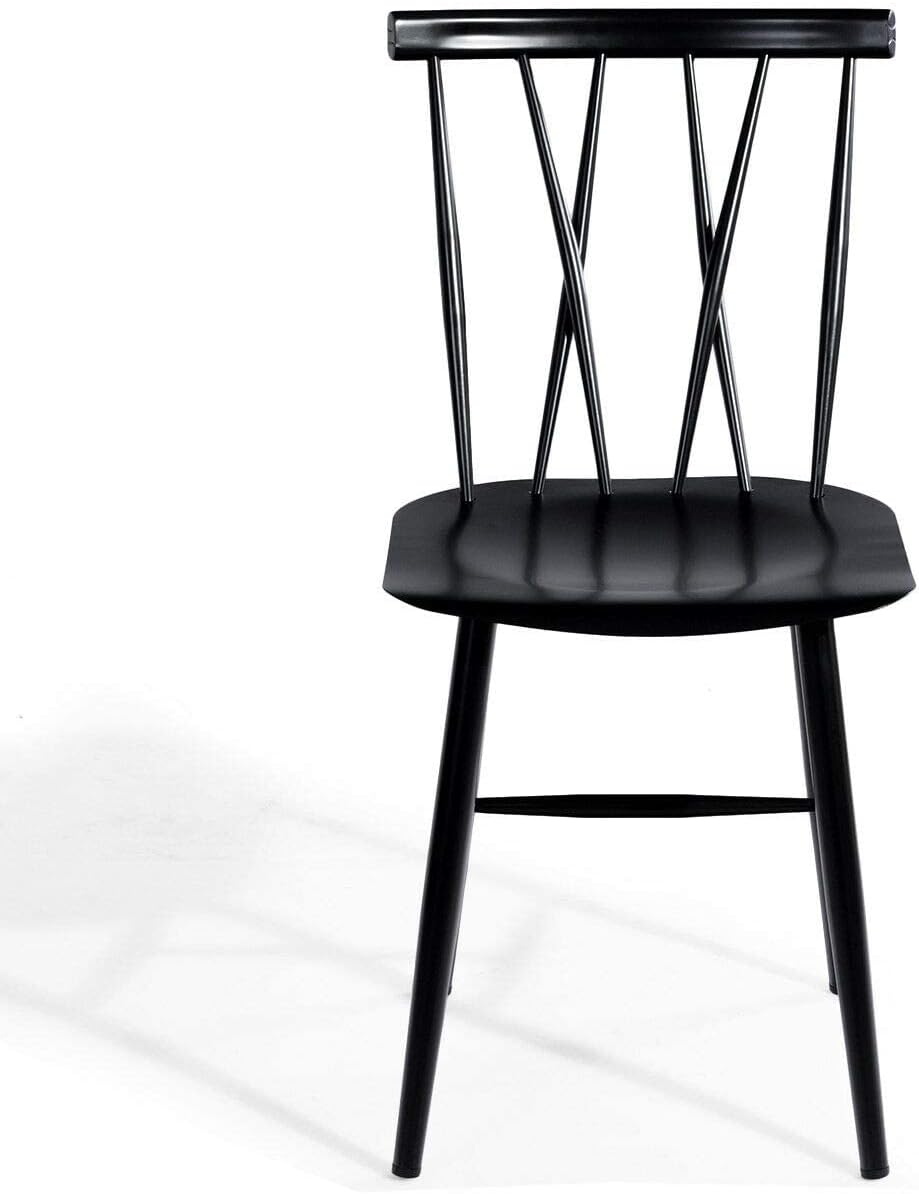 COSTWAY Dining Chair Set of 4, Farmhouse Windsor Chairs Dining Room Chairs with Spindle Back and Sturdy Metal Construction, Kitchen Side Chair for Living Room Restaurant, Black (Height 17'')